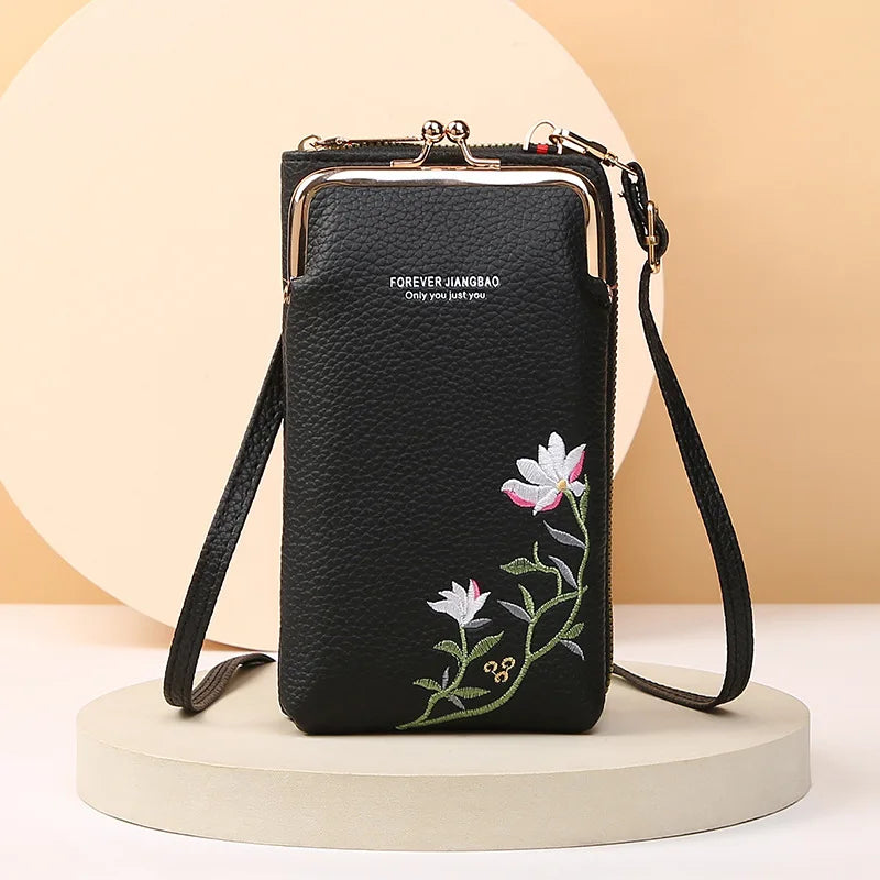 Bolsa Floral Feminina para Celular - Bordada