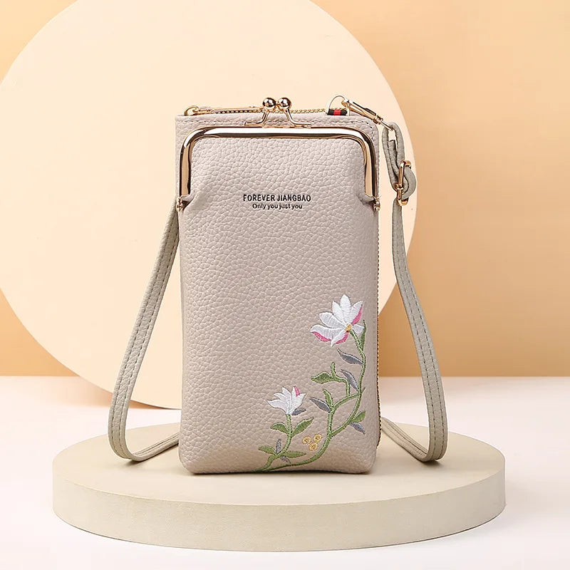 Bolsa Floral Feminina para Celular - Bordada