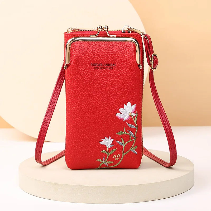 Bolsa Floral Feminina para Celular - Bordada